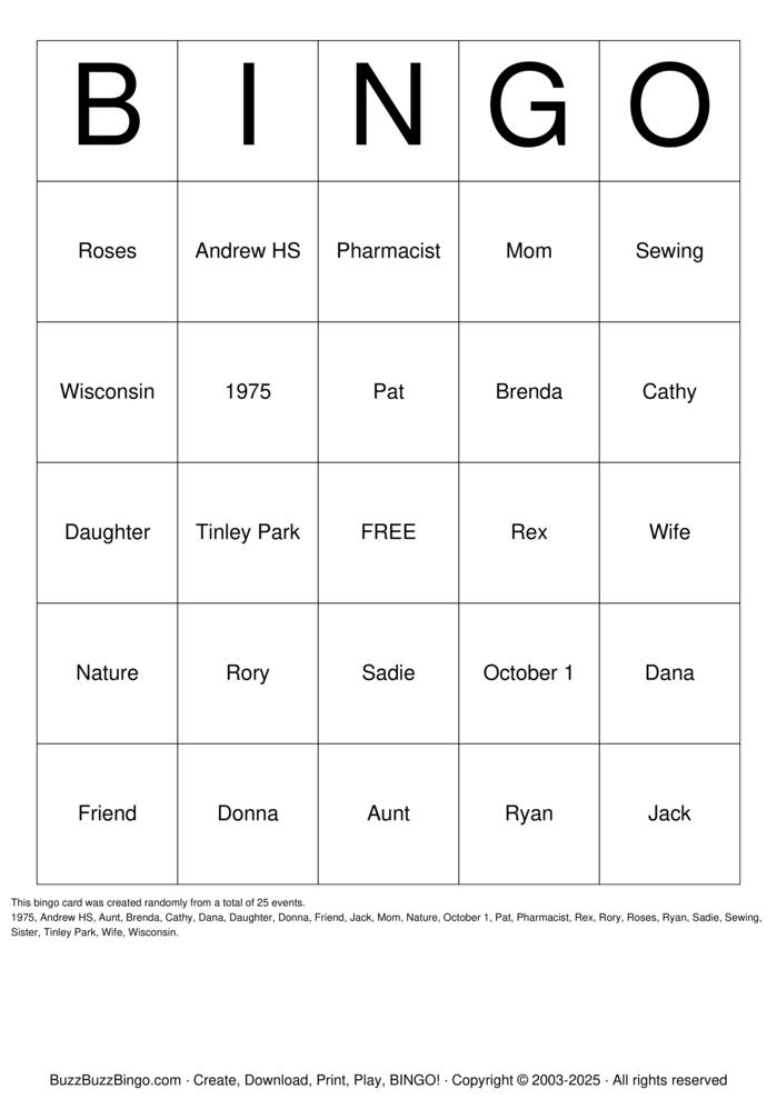 Download Free Cathy's 50th Birthday Party Bingo Cards