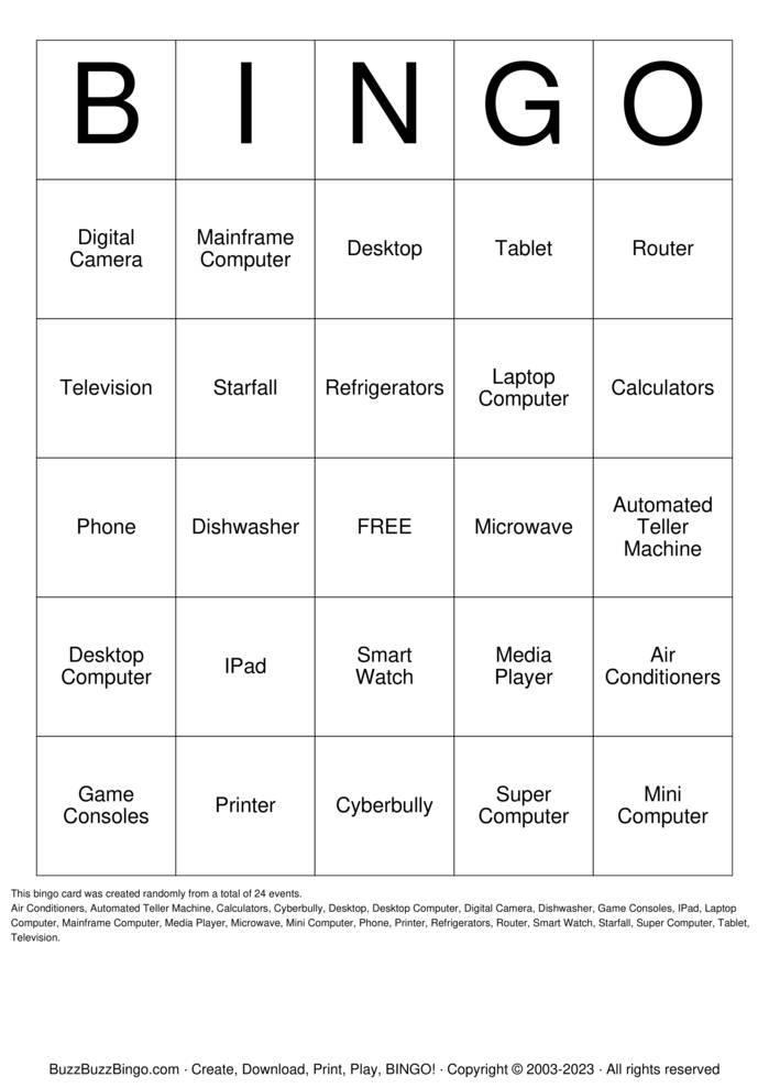 Computer Bingo Cards to Download, Print and Customize!