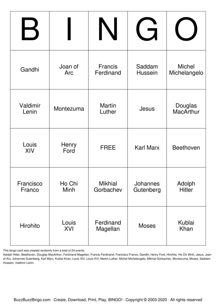 Download Free Custom Bingo Cards