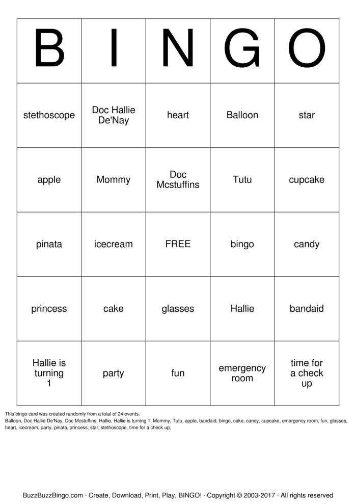 Download Free Doc McStuffins Bingo Cards Download Free Doc McStuffins Bingo Cards