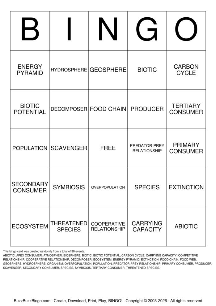 Download Free Ecosystems Bingo Cards Download Free Ecosystems Bingo Cards