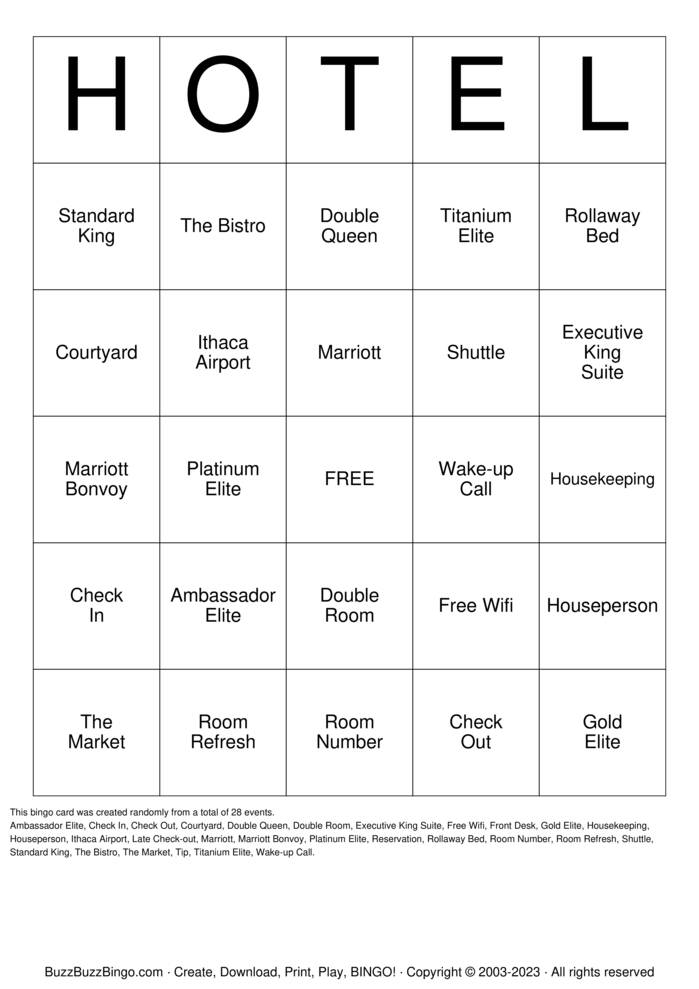 Download Free Hotel Bingo Cards