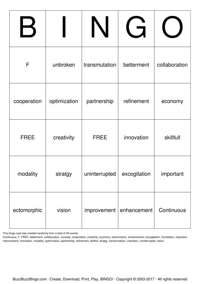 Office of Continuous Improvement Bingo Cards to Download, Print and ...