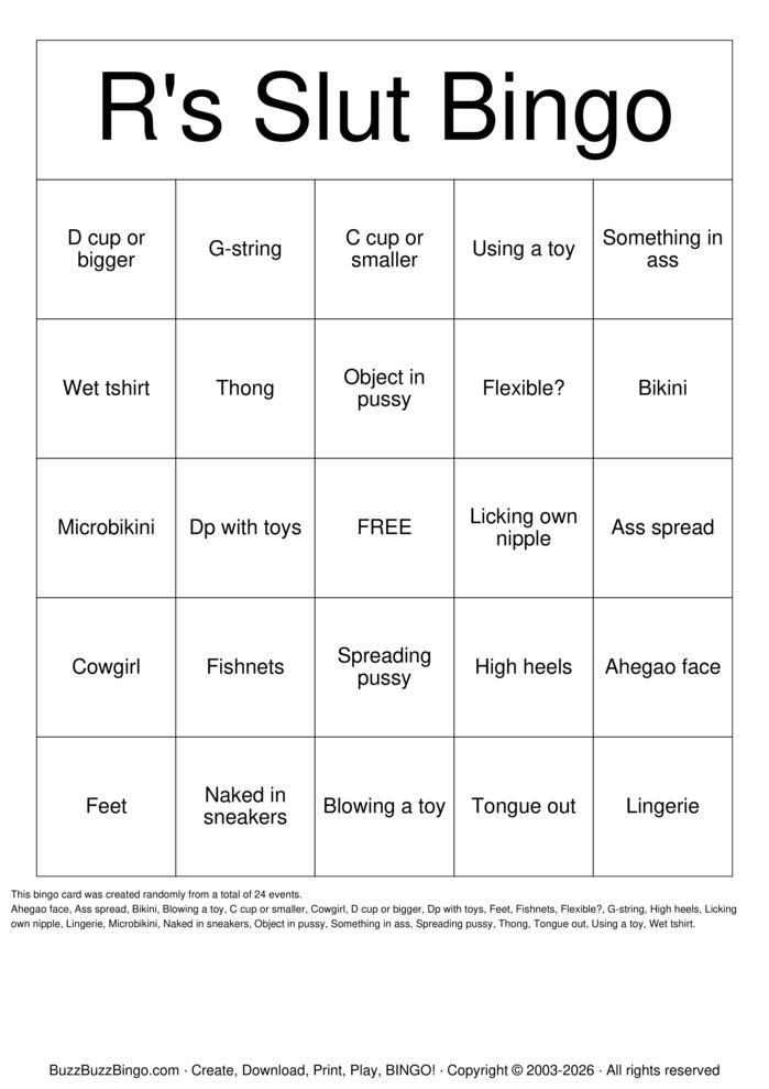 Download Free Slut bingo Bingo Cards