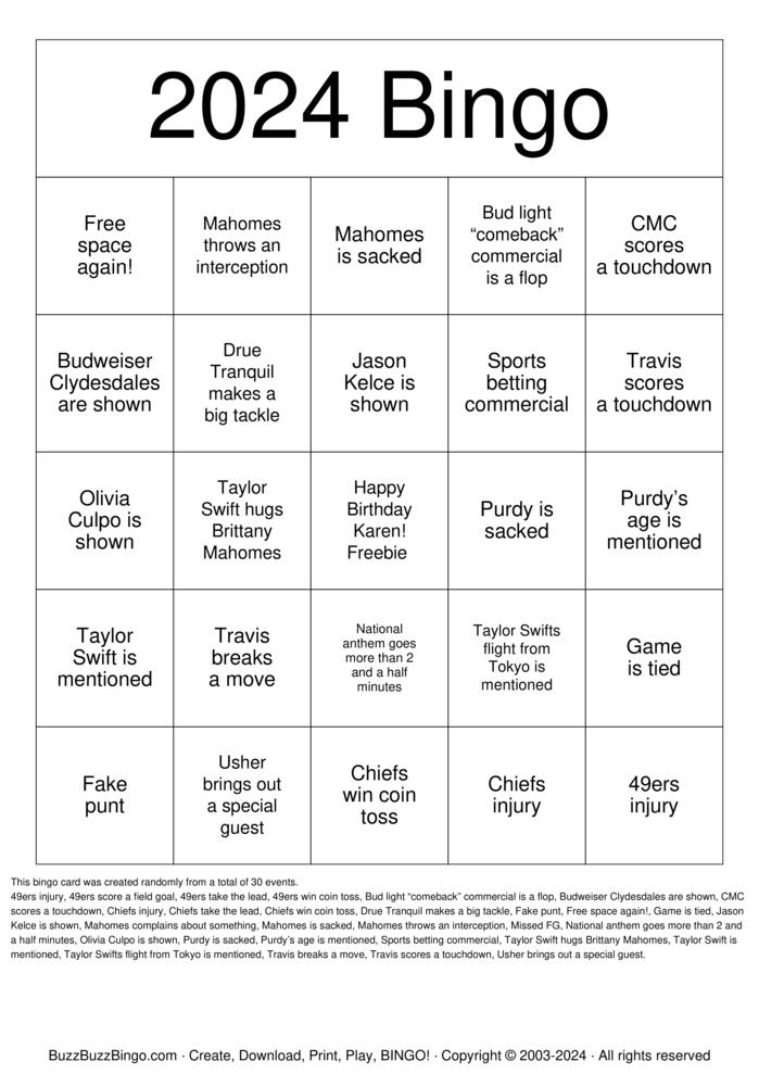 Super Bowl LVIII Bingo Cards to Download, Print and Customize!