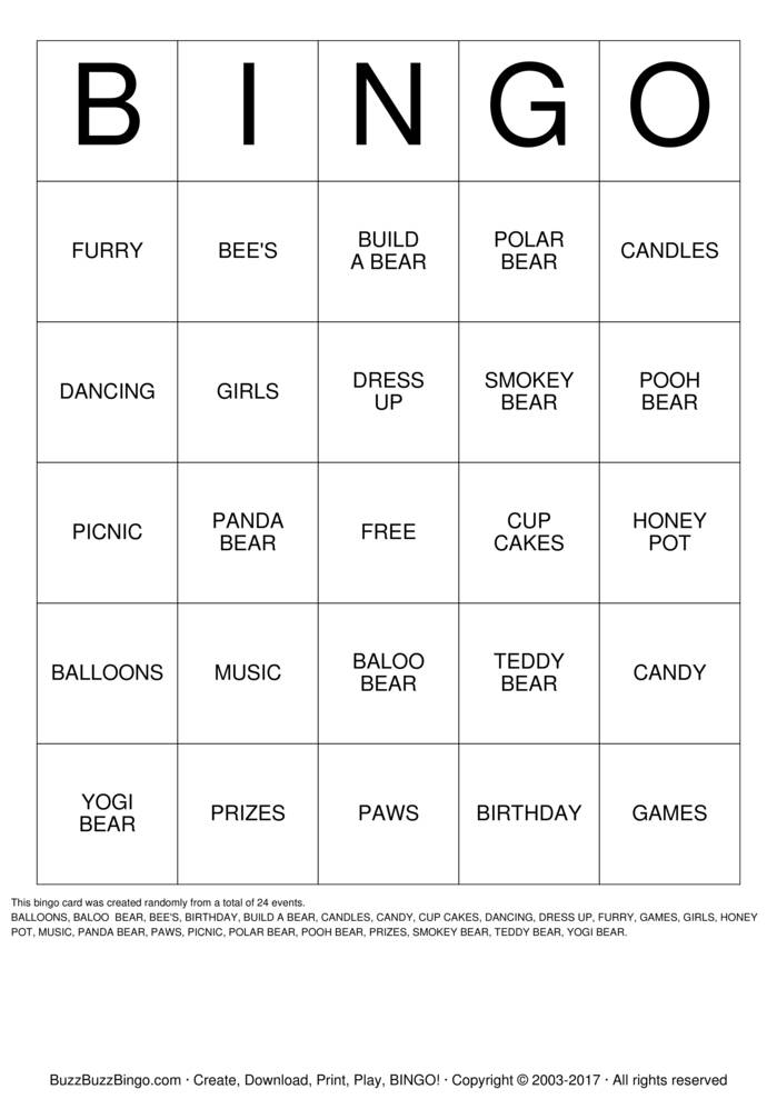 TEDDY BEAR PARTY Bingo Cards to Download, Print and Customize!