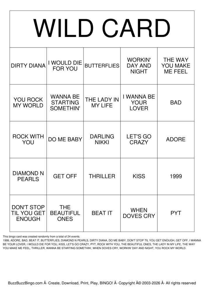 Download Free WILD CARD Bingo Cards Download Free WILD CARD Bingo Cards