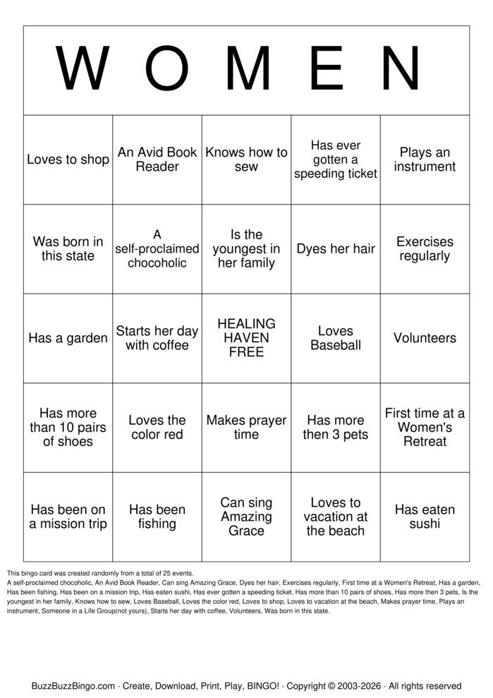 Download Free W O M E N Bingo Cards Download Free W O M E N Bingo Cards