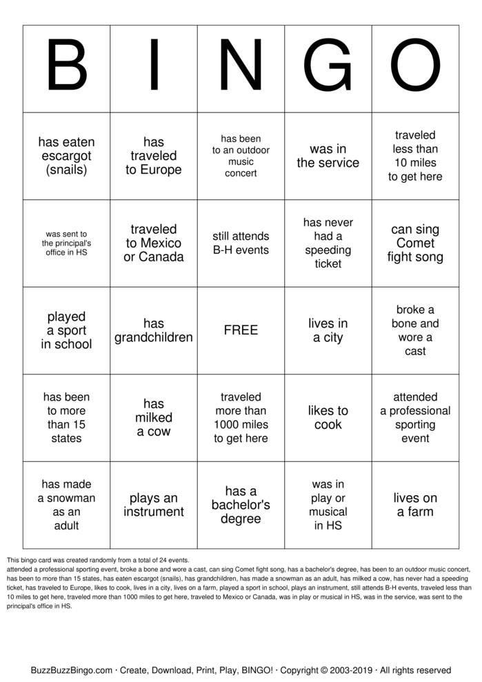 30th Class Reunion Bingo Cards to Download, Print and Customize!