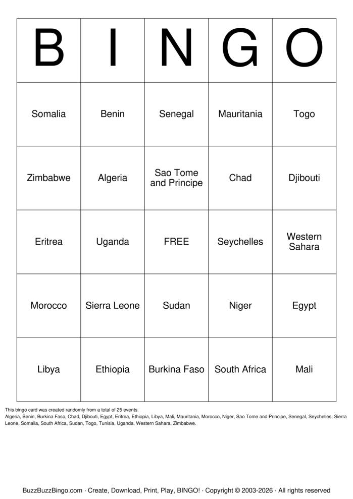 Download Free African Counties Bingo Bingo Cards Download Free African Counties Bingo Bingo Cards