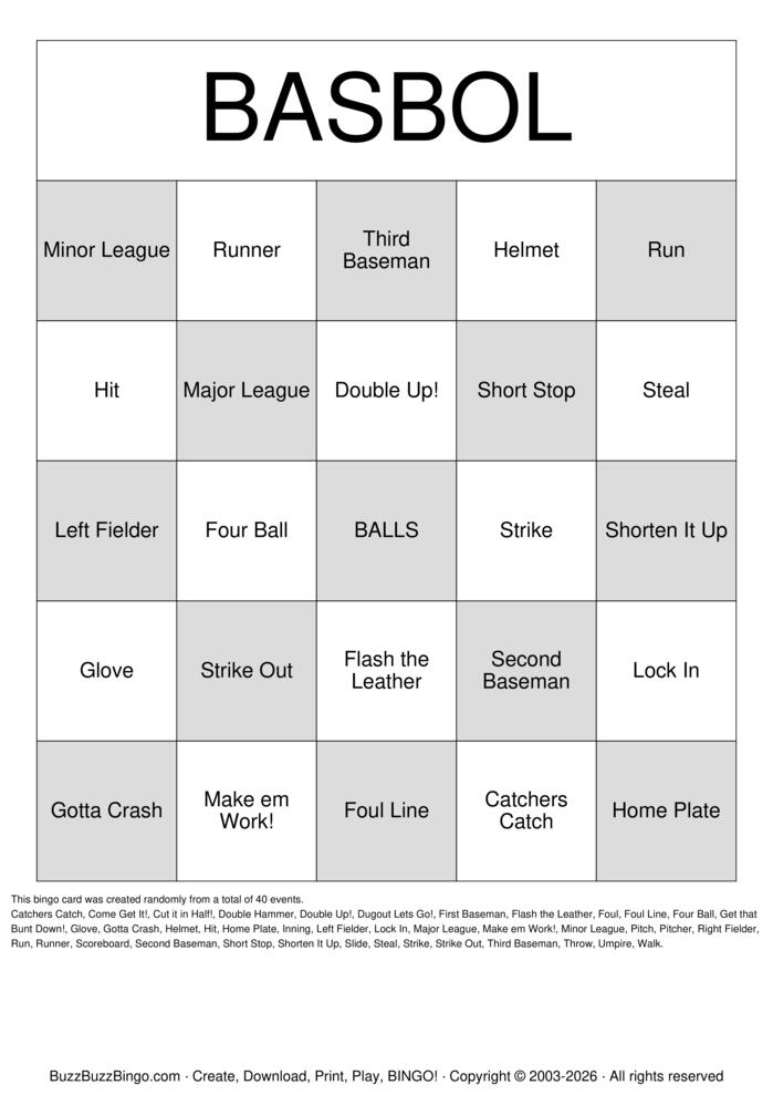 Download Free Baseball Bingo Cards