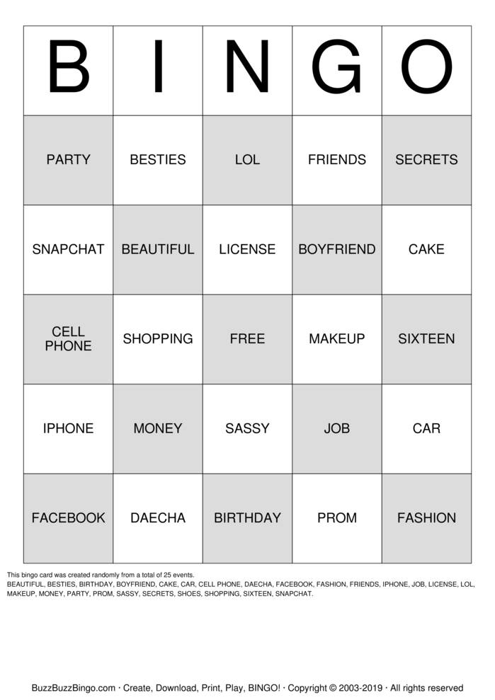 Bestie bingo snapchat
