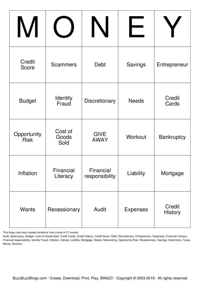 Financial Bingo Cards to Download, Print and Customize!