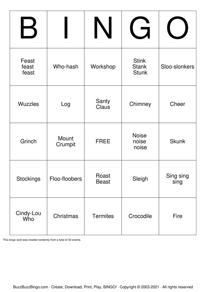Download Free GRINCH Bingo Cards