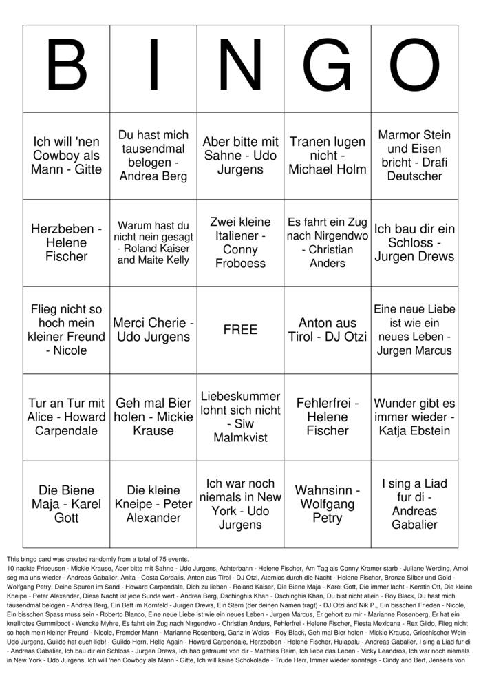 Download Free German Schlager Bingo Cards