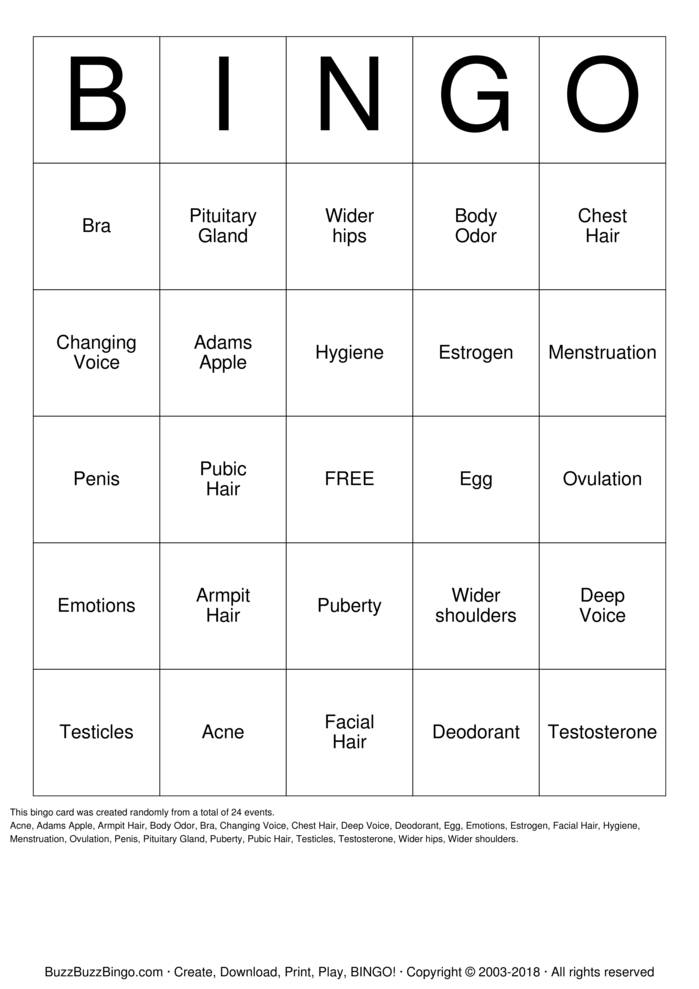 Download Free It's Puberty ! Bingo Cards Download Free It's Puberty ! Bingo Cards