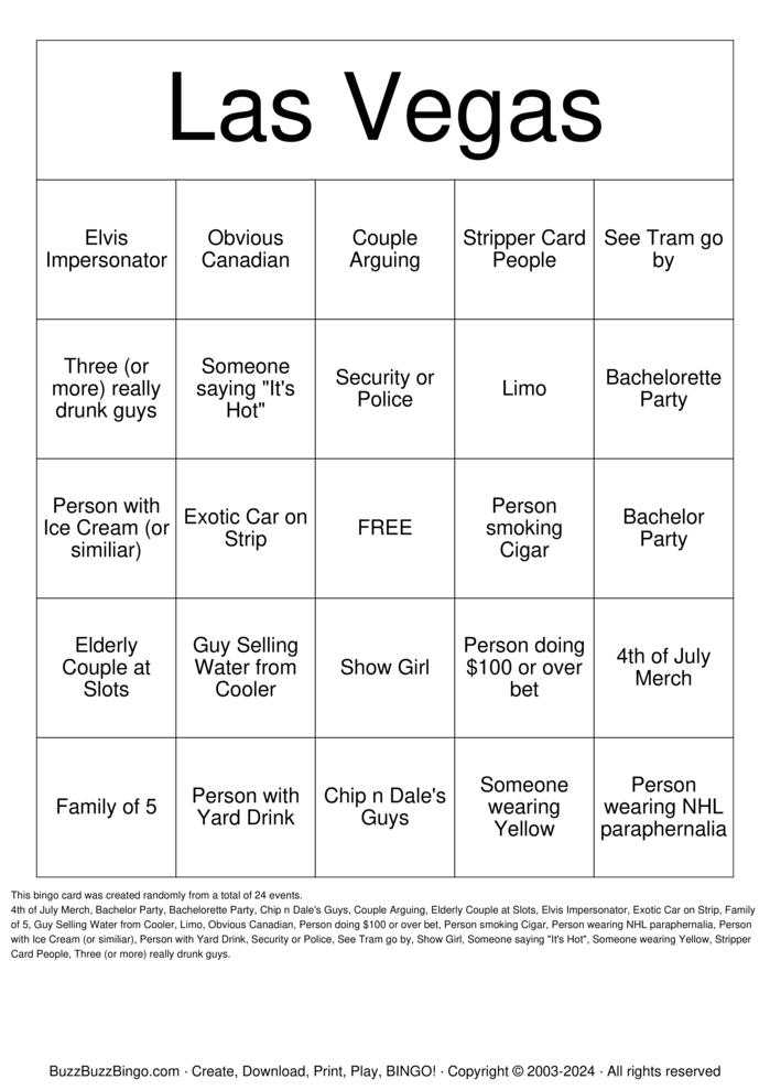 Las Vegas Bingo Cards to Download, Print and Customize!