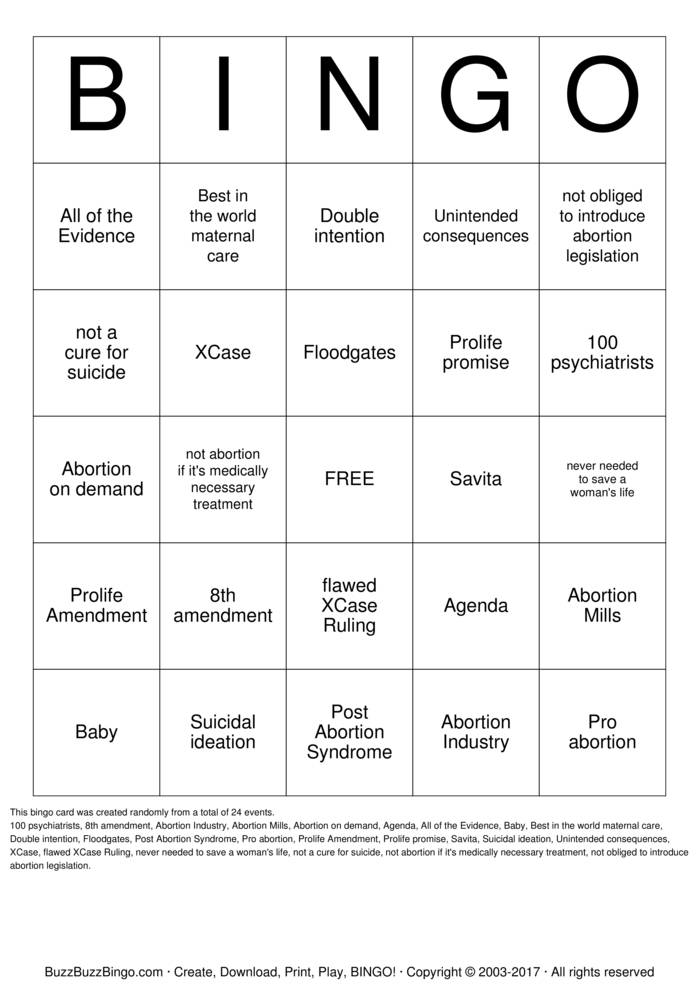 Download Free Prolife Bingo Cards