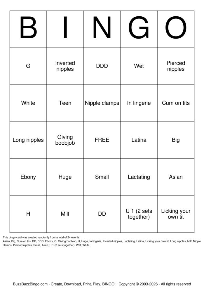 Download Free Purely Boobs Bingo Cards