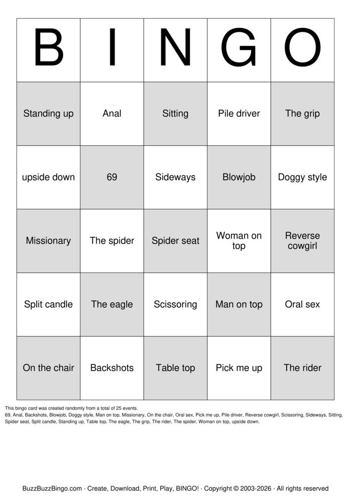 Download Free SEX positions Bingo Cards
