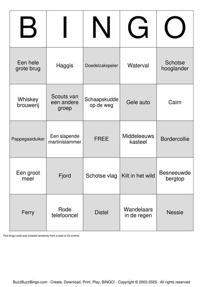 Download Free Scotland  Bingo Cards