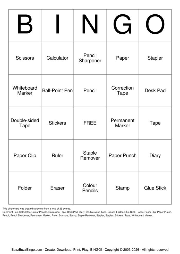 Download Free Stationery Bingo Cards Download Free Stationery Bingo Cards