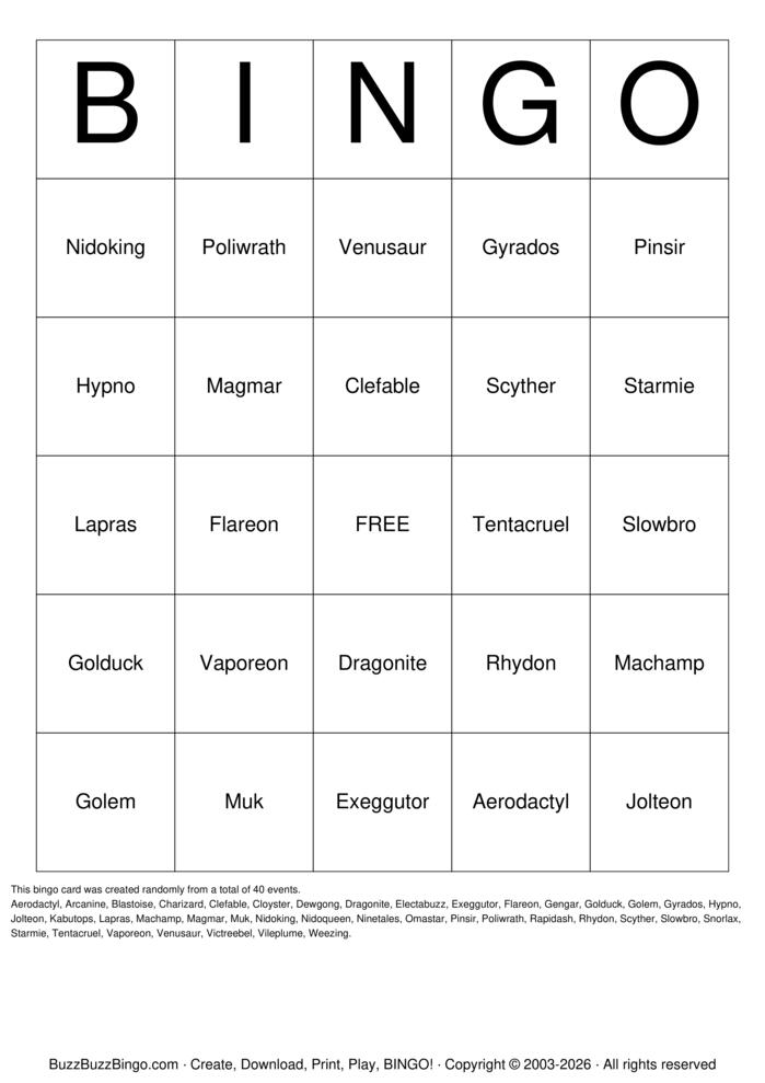 Download Free pokemon Bingo Cards
