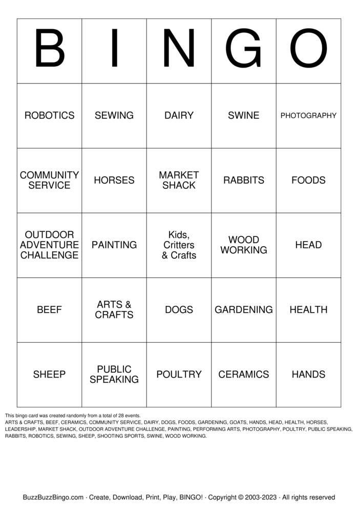 Download Free 4H Bingo Bingo Cards Download Free 4H Bingo Bingo Cards