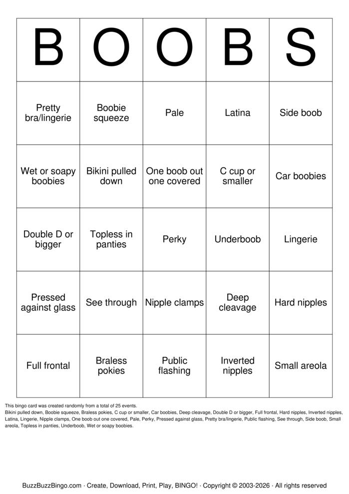 Download Free Boobs Bingo Cards