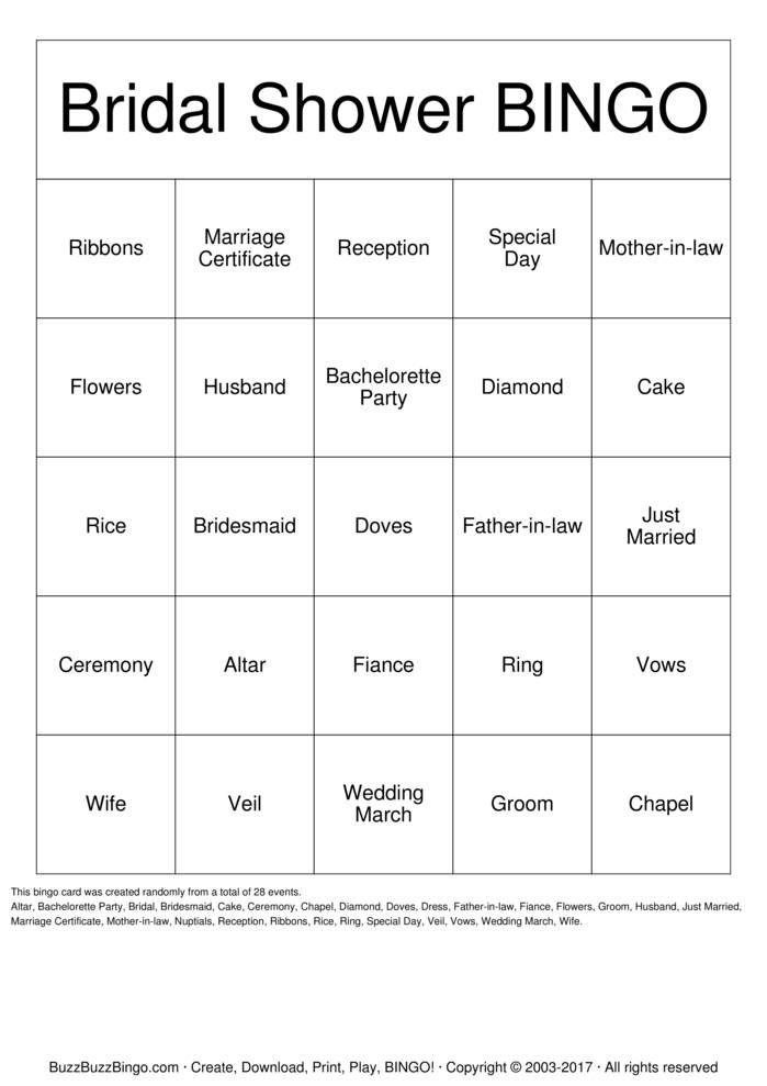 Bridal Shower Bingo Cards to Download, Print and Customize!