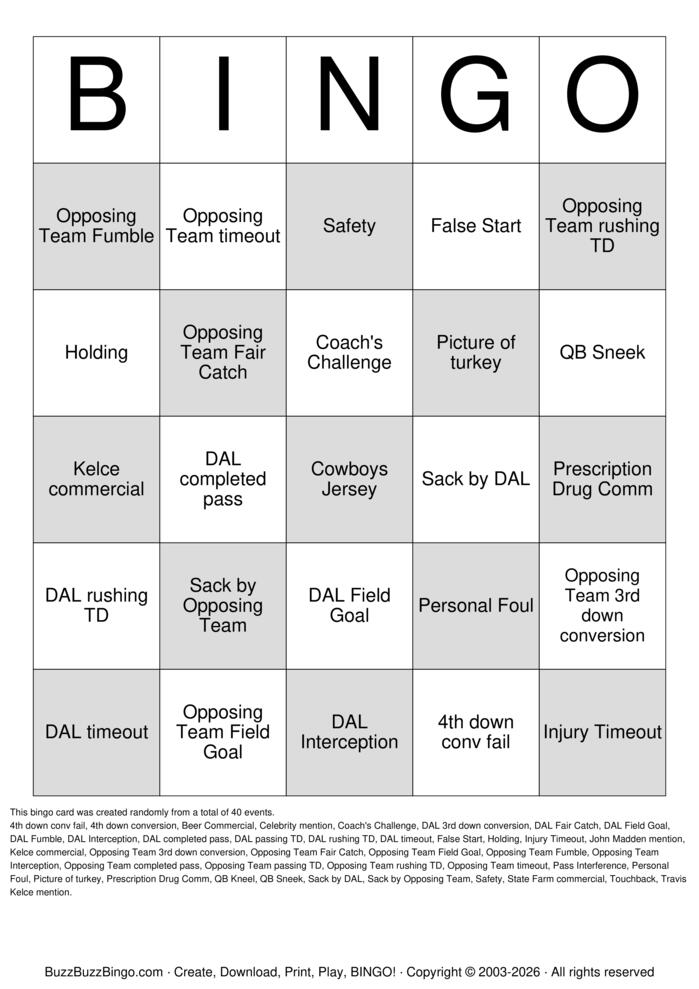 Download Free Camptown Cowboys Football Bingo Bingo Cards Download Free Camptown Cowboys Football Bingo Bingo Cards