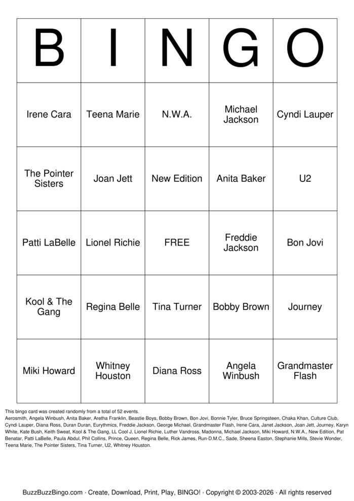 Download Free Chi Chi's 80's Bingo Bingo Cards Download Free Chi Chi's 80's Bingo Bingo Cards