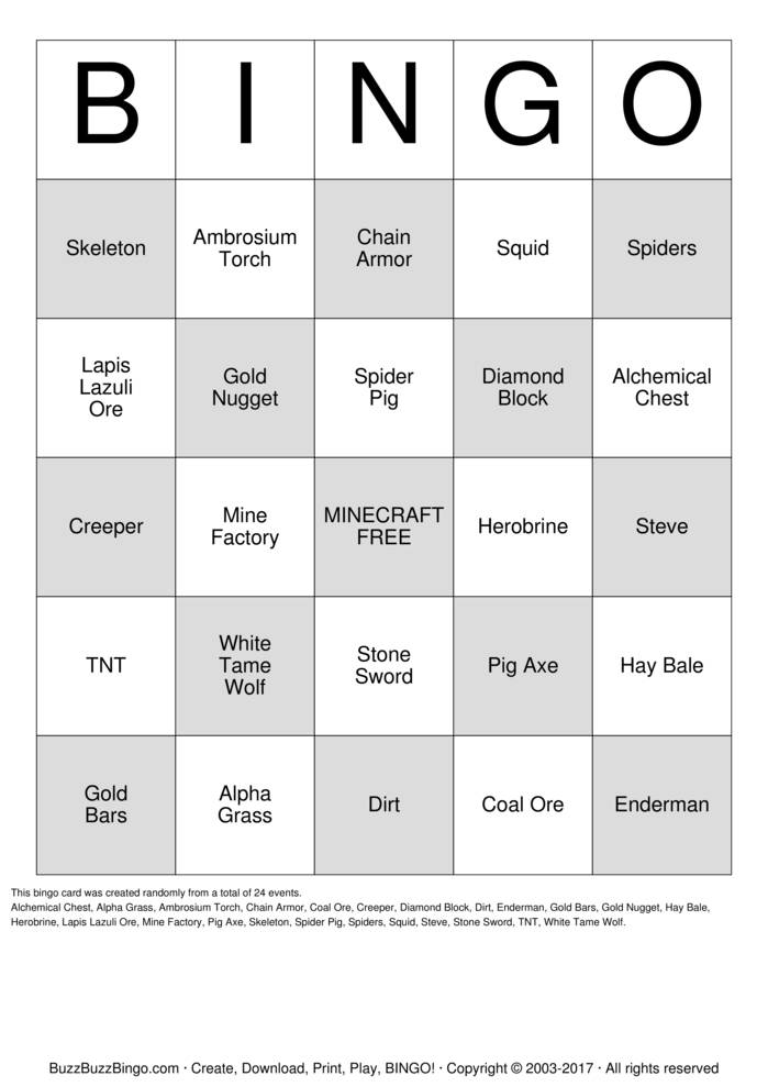 Download Free Custom Bingo Cards