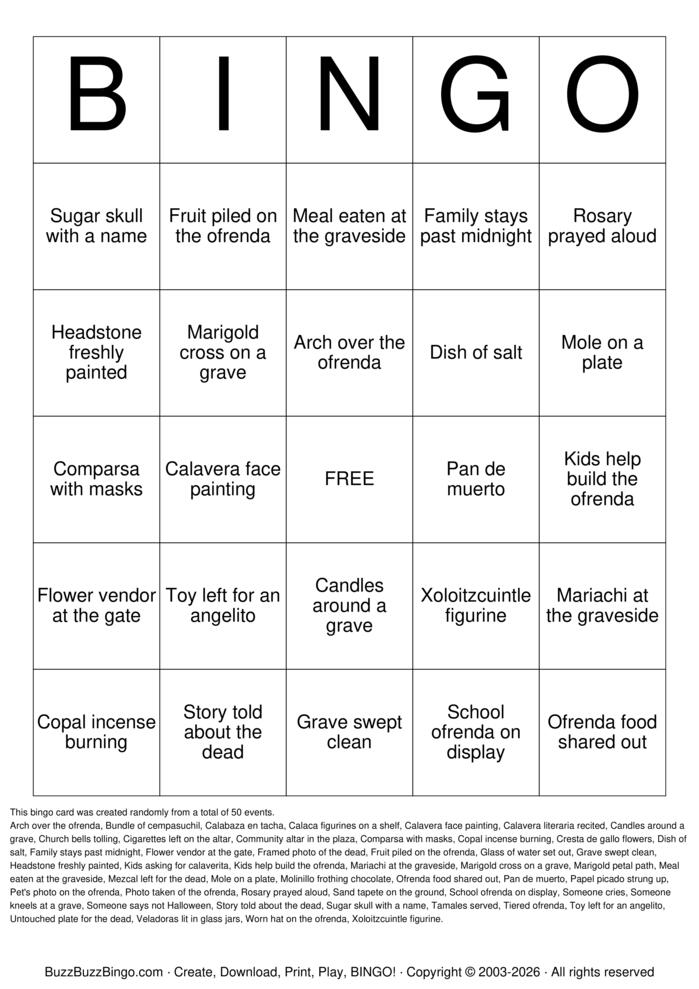 Download Free Day of the Dead Bingo Cards