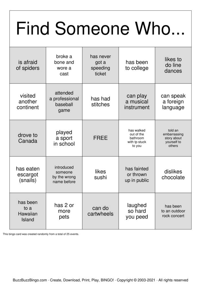 Download Free Getting to Know You! Bingo Cards