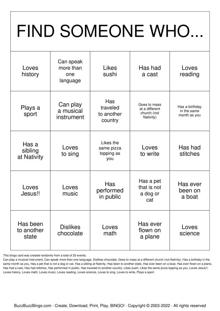 Getting to Know you! Bingo Cards to Download, Print and Customize!