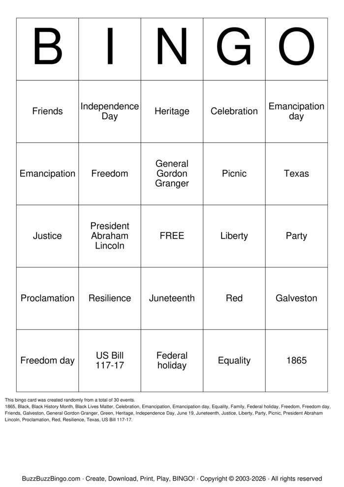 Download Free Juneteenth Bingo Cards