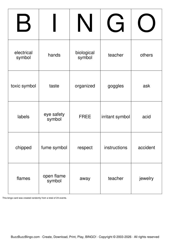 Download Free Lab Safety Bingo Cards Download Free Lab Safety Bingo Cards