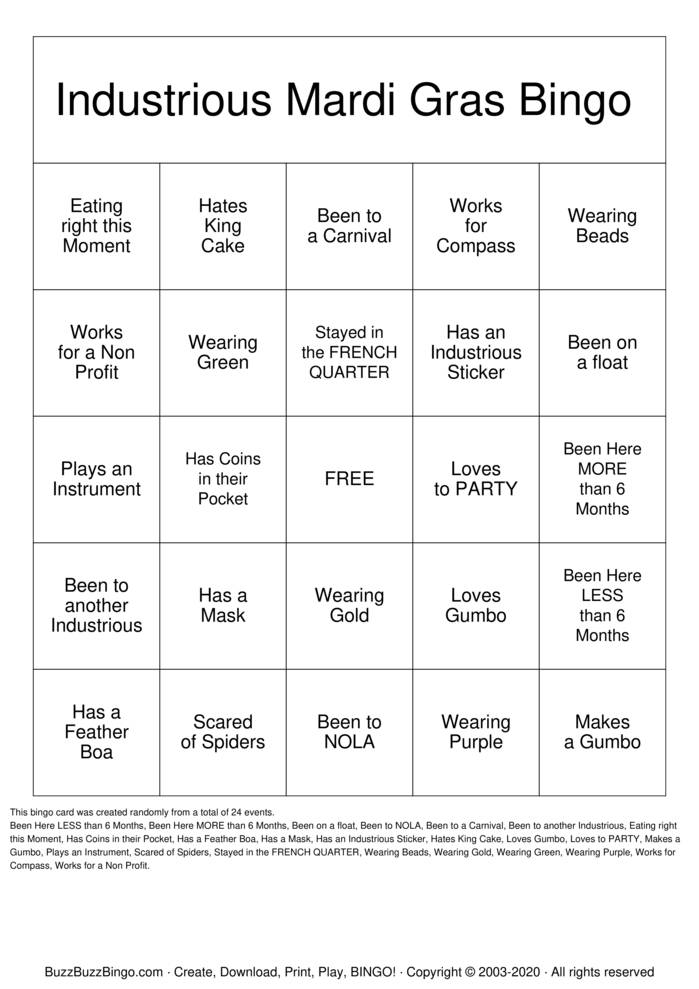 Mardi Gras Bingo Bingo Cards to Download, Print and Customize!