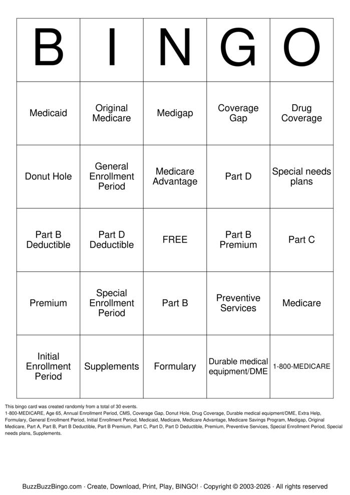 Download Free Medicare Bingo Bingo Cards
