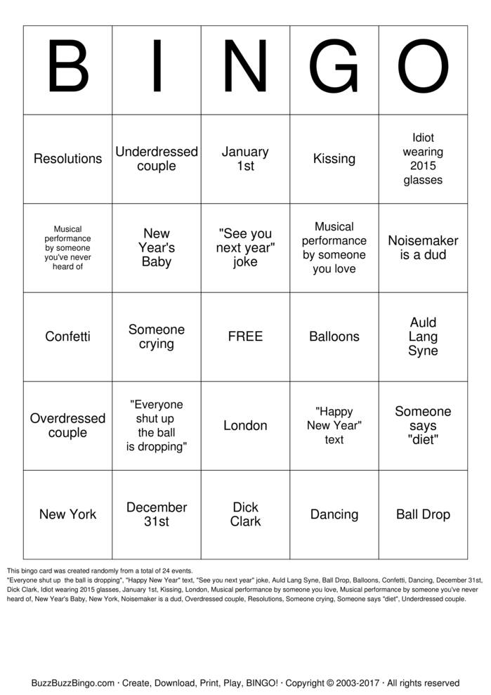 New Year's Eve Bingo Cards to Download, Print and Customize!
