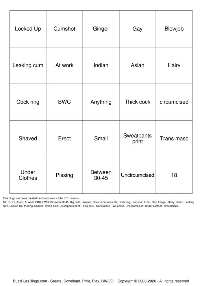 Download Free Penis Bingo Cards