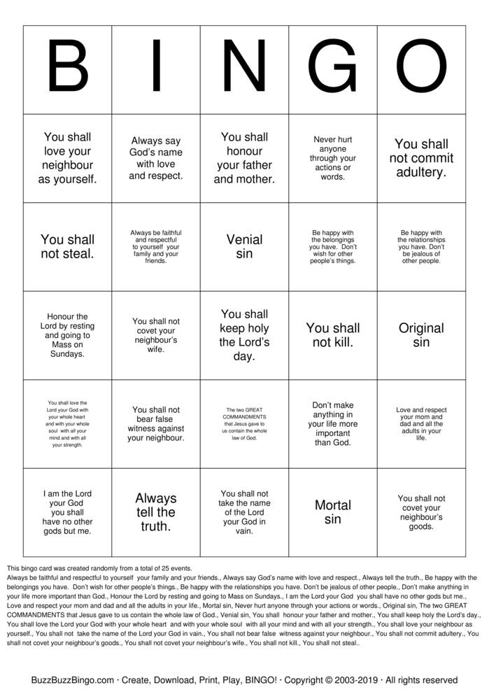 Download Free Religious Bingo Cards