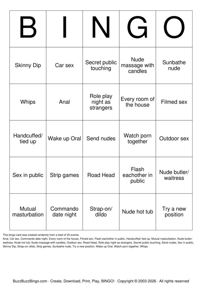 Download Free Sex Act Bingo Bingo Cards
