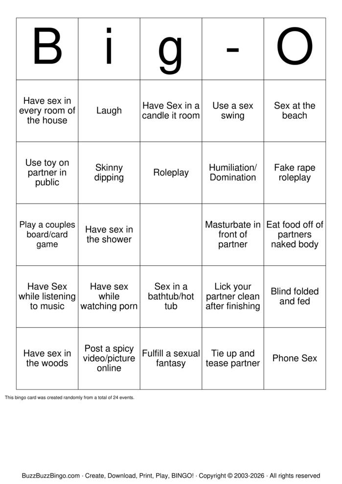 Download Free Sex Bingo Bingo Cards