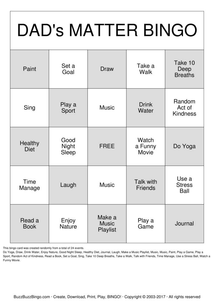 Download Free Stress Management Bingo  Bingo Cards