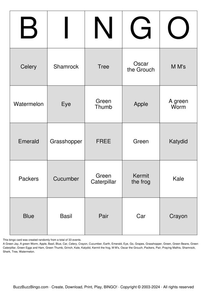 Download Free green Bingo  Bingo Cards