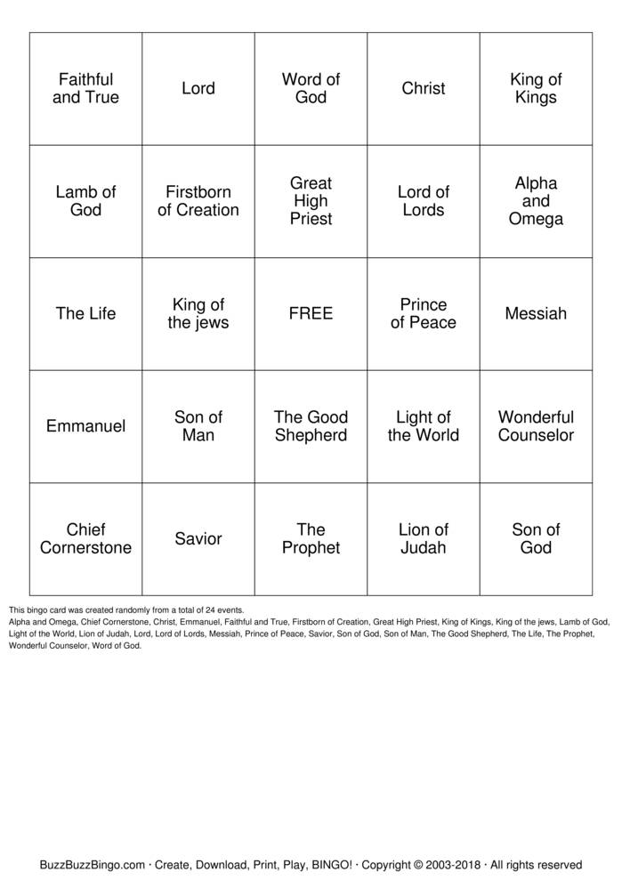 jesus Bingo Cards to Download, Print and Customize!