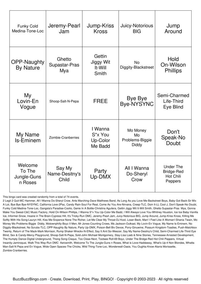 Download Free 90s Music-Employee Mental Health Day Bingo Cards