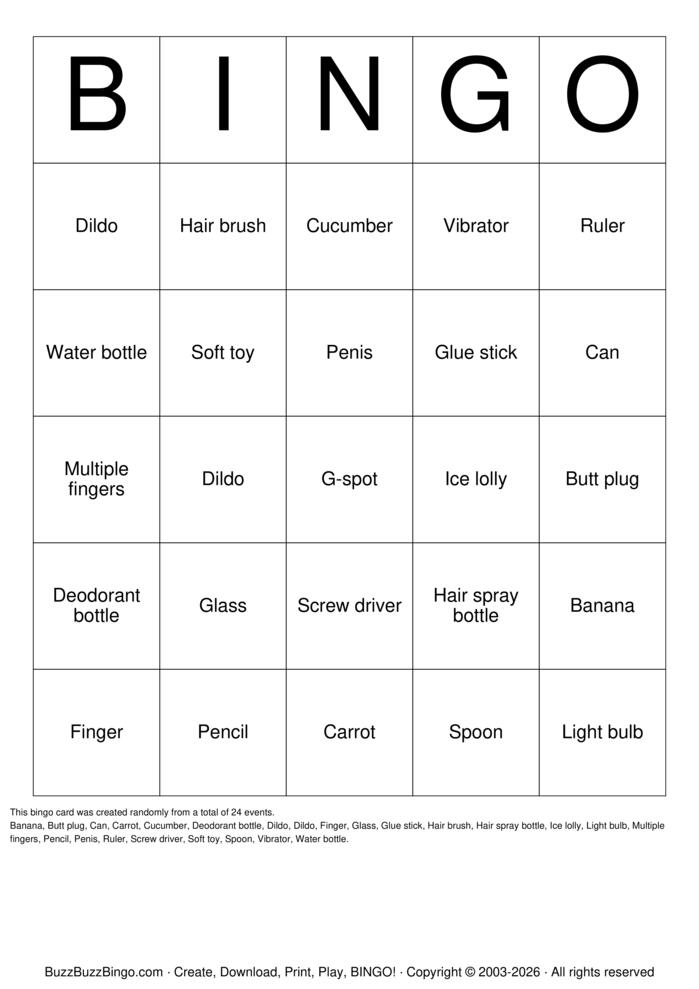 Download Free Anal Bingo Cards
